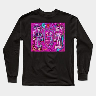 Halloween Pink Skeleton Dance Party Long Sleeve T-Shirt